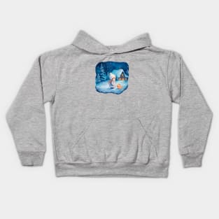 Girl and little fox at Christmas Kids Hoodie